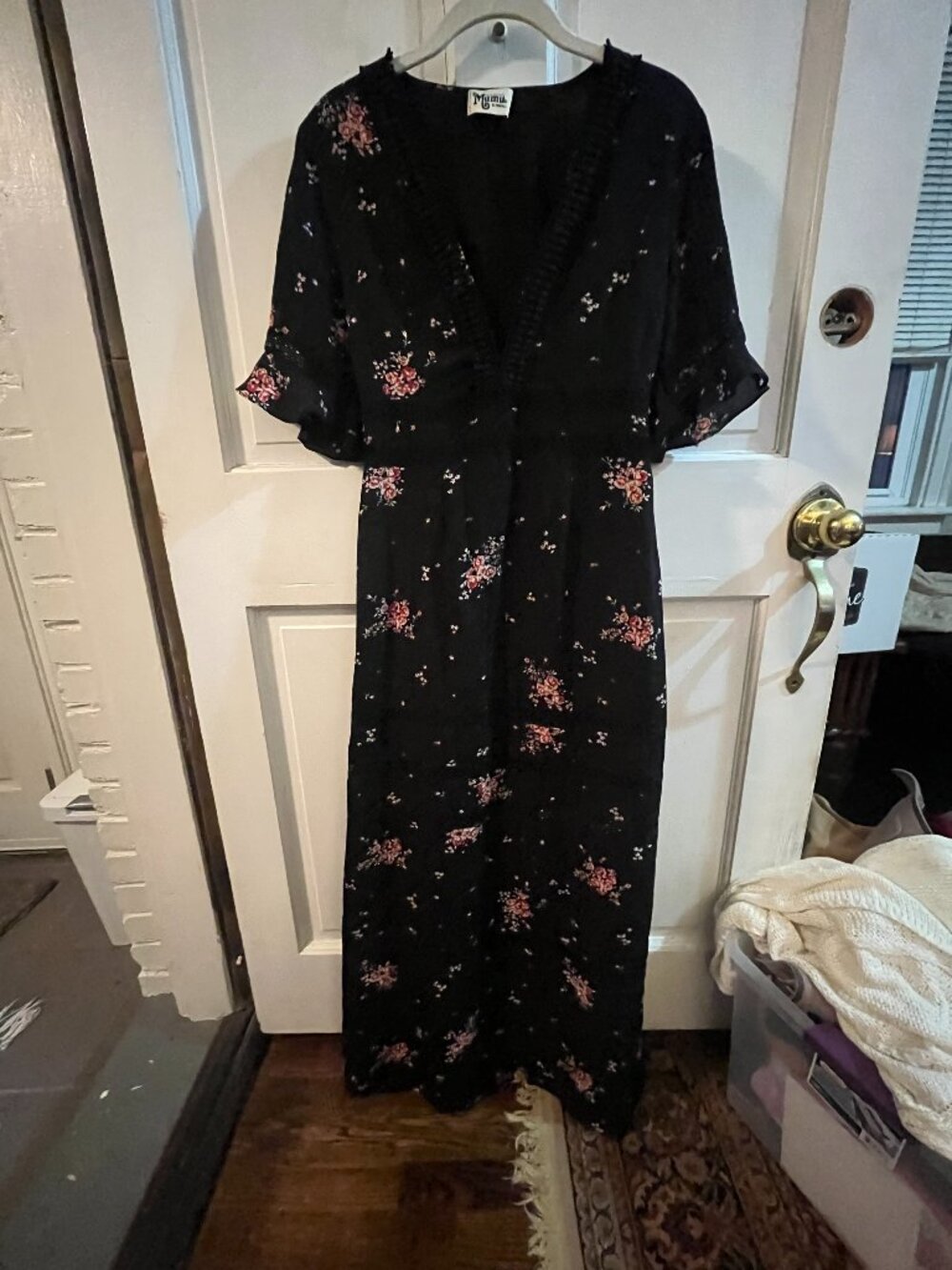 Show Me Your Mumu Black Floral V-Neck Flutter Sleeve Mini Dress - Size XS